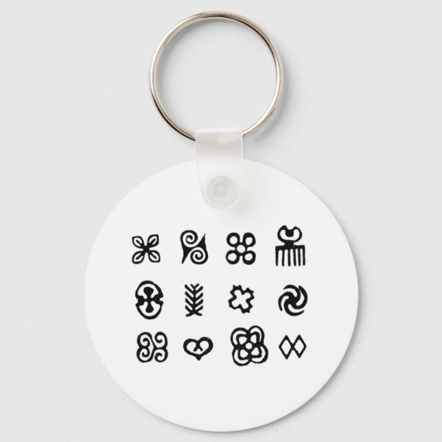Chaveiro Símbolos africanos Adinkra, preto e branco (Frente)