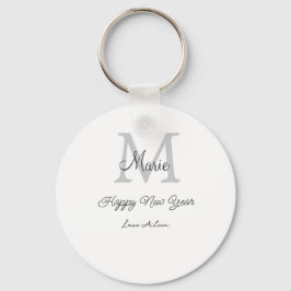 Chaveiro simple minimal happy new year monogram gray name 