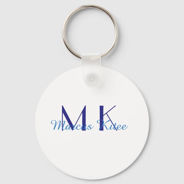 Chaveiro simple minimal monogram personalized name blue ret (Frente)