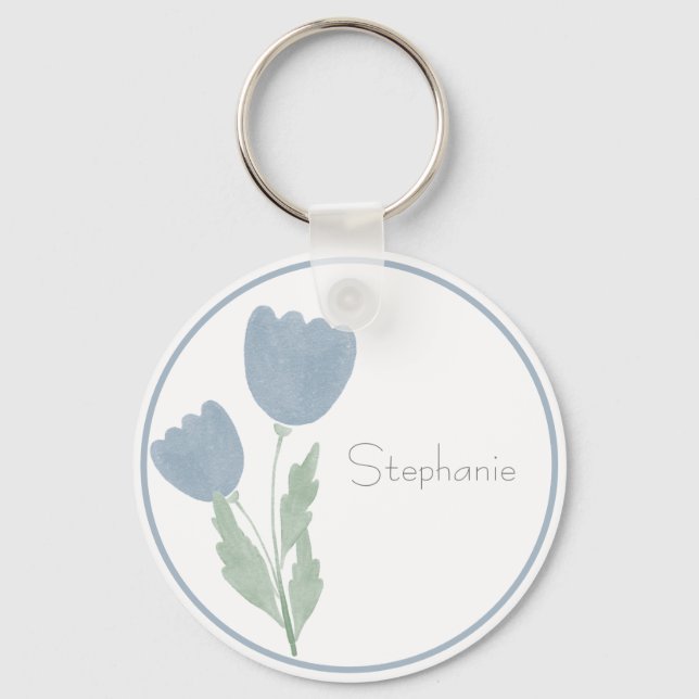 Chaveiro Simples Aquarela Floral Seu Nome (Frente)
