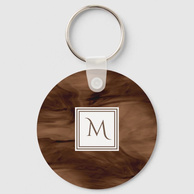 Chaveiro Simples Castanho Escuro Sutil Marble Monograma Mod (Frente)