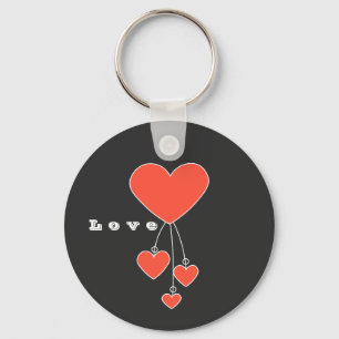 Chaveiro Simples ilustração com corações escarlate "Love"
