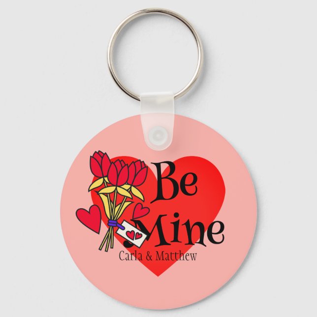Chaveiro simples namorados rosa elegante, doce para esmagar (Frente)