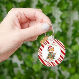 Chaveiro Simples padrão moderno de Natal alegre gatinho Cat