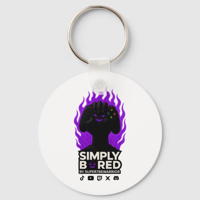 Chaveiro SIMPLY BORED Keychain – Purple Flame Edition 🔥🎮 (Frente)