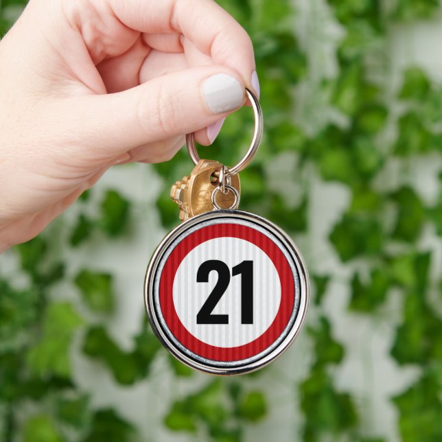 Chaveiro Sinal de limite de velocidade de aniversário de 21 (Mão)