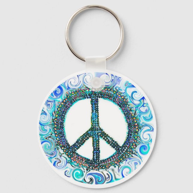 Chaveiro Sinal de paz com ondas azuis (Frente)