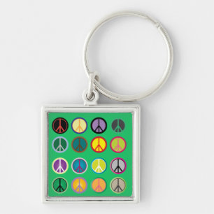 Chaveiro Sinal de paz hippy 60s padrão colorido