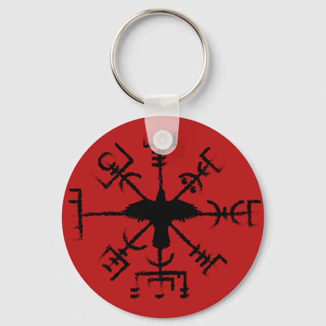 Chaveiro Sinal de proteção contra Vegvisir em vermelho e pr (Frente)
