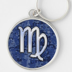Chaveiro Sinal de Virgo Zodíaco no Marinho Blue Digital Ca