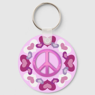 Chaveiro Sinal e corações de paz cor-de-rosa bonito