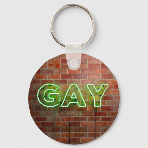 Chaveiro Sinal Gay neon de SlipperyJoe's parede de tijolos 