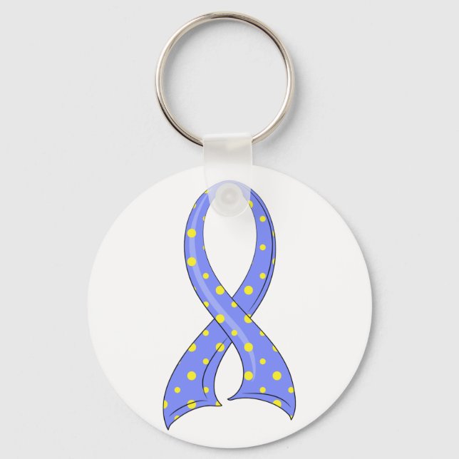 Chaveiro Síndrome de Fita Amarela bolinhas Azul para Baixo (Frente)