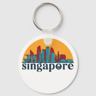 Chaveiro Singapura - Retro City Skyline Cityscape Art