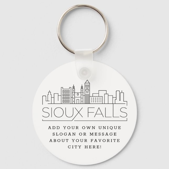 Chaveiro Sioux Falls Estilizado Skyline | Slogan Personaliz (Frente)
