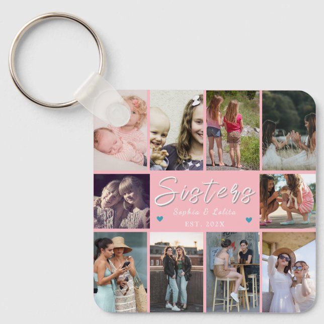 Chaveiro Sisters Forever – 10 Photo Custom Collage Keychain (Frente)