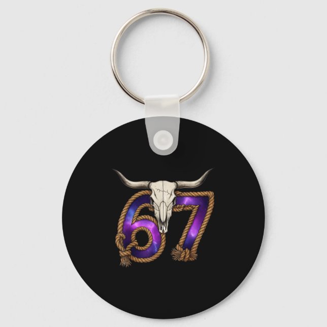Chaveiro Six Seven 67 Meme Funny Western Cowboy Bull Skull  (Frente)