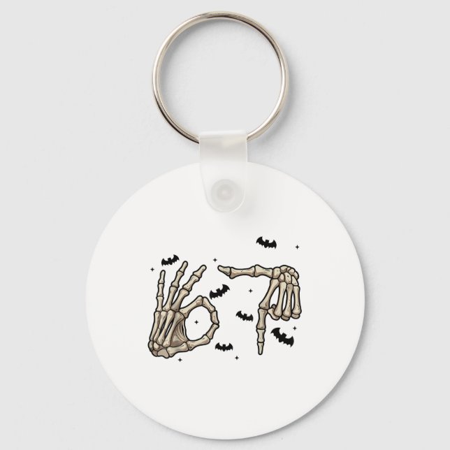 Chaveiro Six Seven 6 7 Meme 67 Skeleton Hand Halloween Cost (Frente)