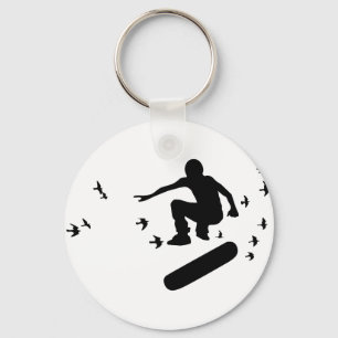 Chaveiro skateboard. prancha com pássaros.