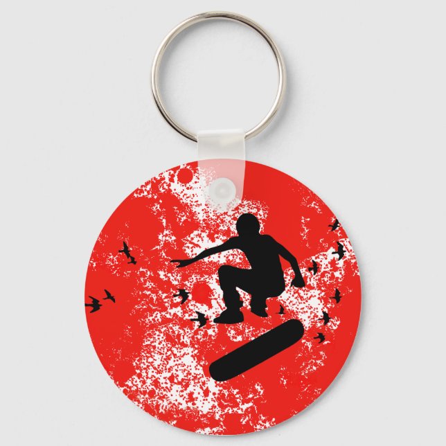 Chaveiro skateboard. prancha com pássaros. (Frente)