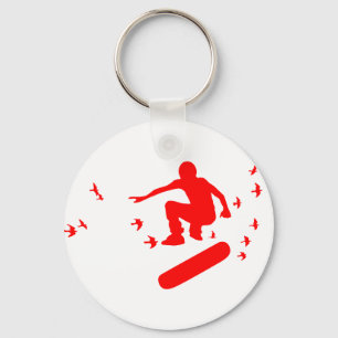 Chaveiro skateboard. prancha com pássaros.