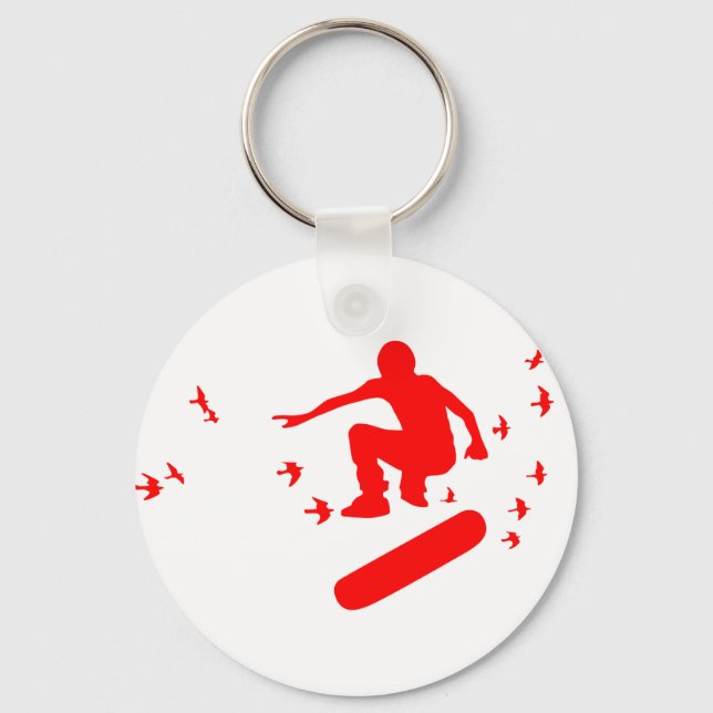 Chaveiro skateboard. prancha com pássaros. (Frente)