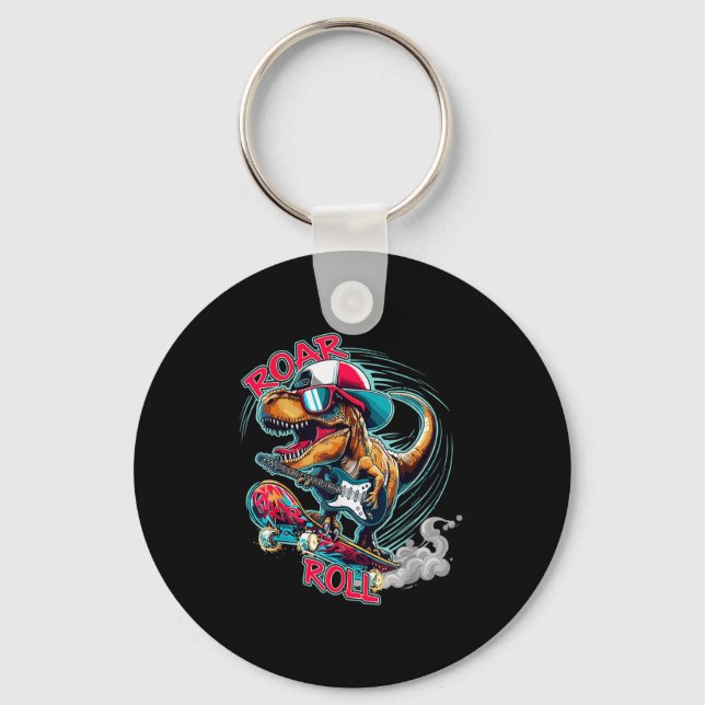 Chaveiro Skater Guitar T-rex Roar Roll Dinosaur For Boys Me (Frente)