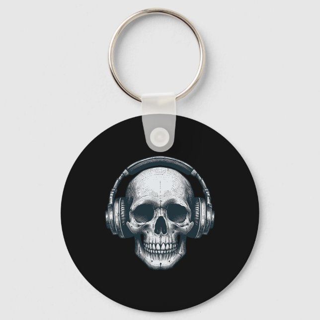 Chaveiro Skeleton Dj Fones de ouvido Spooky Skull Musical H (Frente)