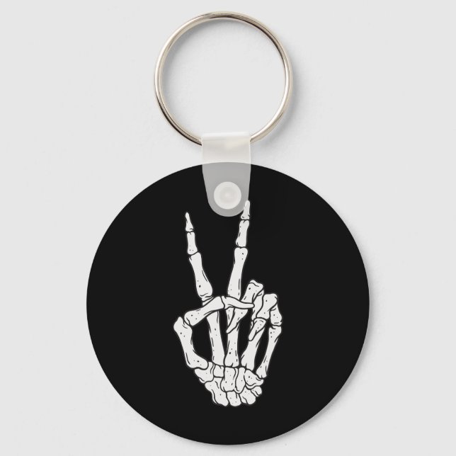 Chaveiro Skeleton Engraçado Manda Sinal de Paz Amor Cos Hal (Frente)