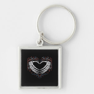 Chaveiro Skeleton Hand Heart 4th Of Usa Patriotic American