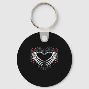 Chaveiro Skeleton Hand Heart 4th Of Usa Patriotic American