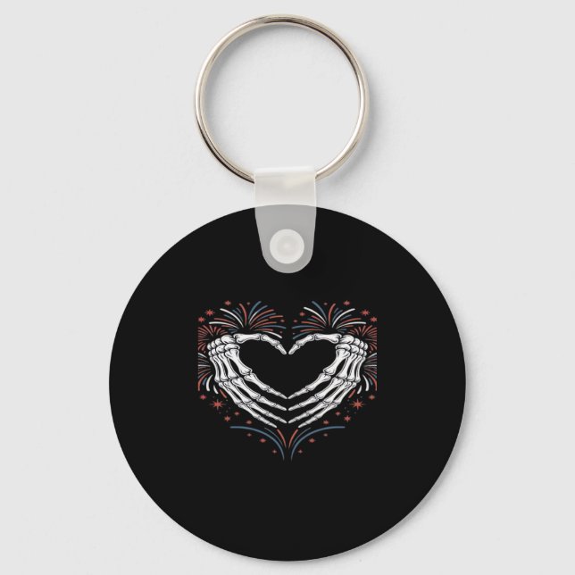 Chaveiro Skeleton Hand Heart 4th Of Usa Patriotic American (Frente)
