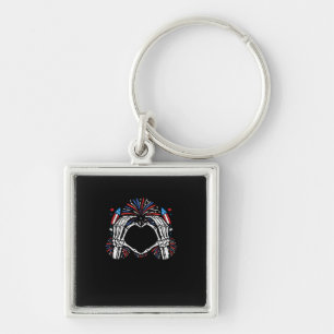 Chaveiro Skeleton Hand Heart EUA Patriotic American