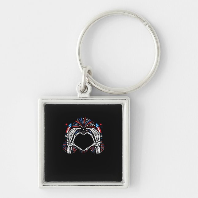 Chaveiro Skeleton Hand Heart EUA Patriotic American (Frente)