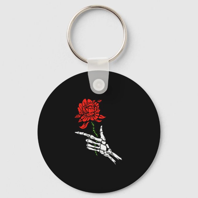 Chaveiro Skeleton Hand Holding A Red Rose  (Frente)