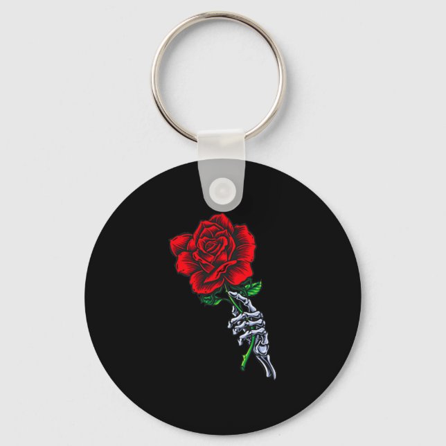 Chaveiro Skeleton Hand Holding Rose _ Aesthetic Red Flower  (Frente)