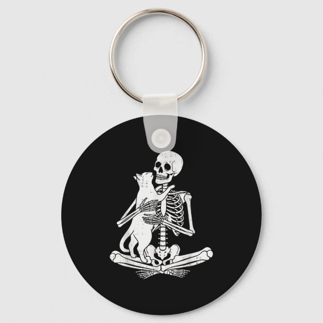 Chaveiro Skeleton Holding Cat Funny Soky Halloween Meow Kit (Frente)