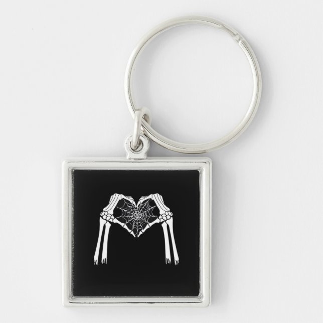 Chaveiro Skeleton Mãos Coração Cobweb (Branco) Clássico (Frente)