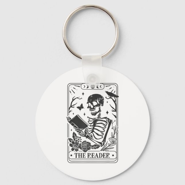 Chaveiro Skeleton Reading Book Lover Funny The Reader Tarot (Frente)