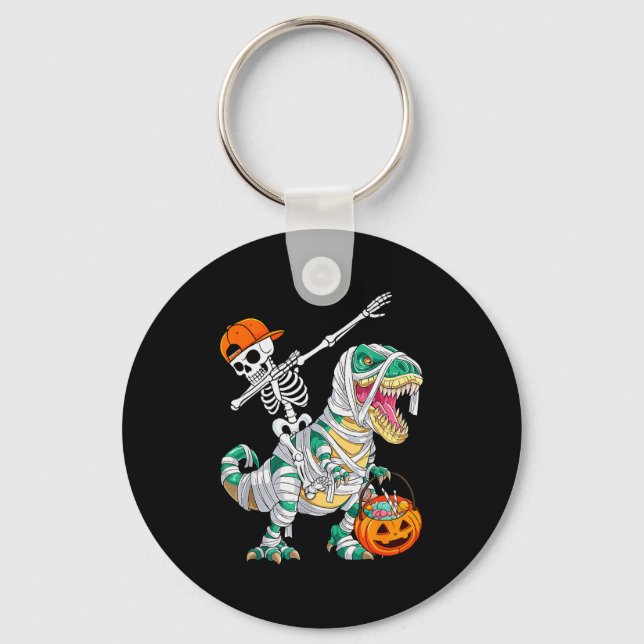 Chaveiro Skeleton Riding Dancing Dab Dinosaur T Rex Hallowe (Frente)