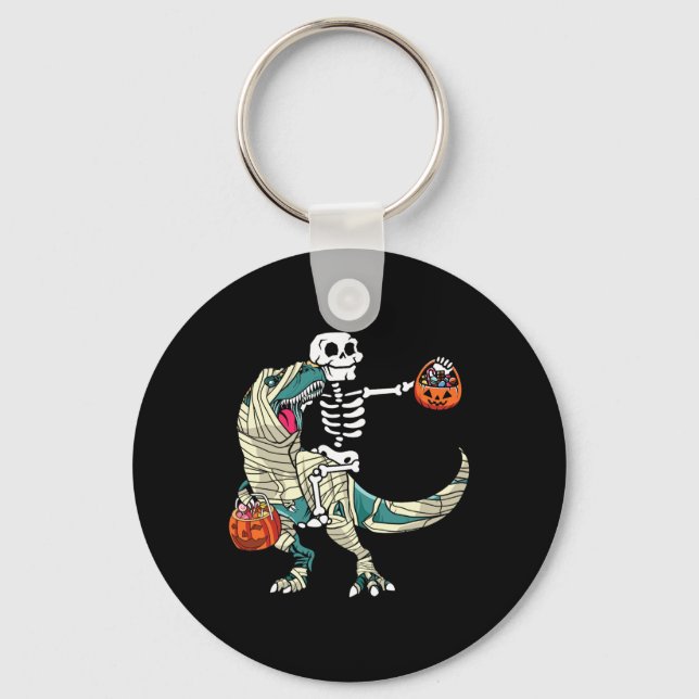 Chaveiro Skeleton Riding Mummy Dinosaur T Rex Halloween Fun (Frente)