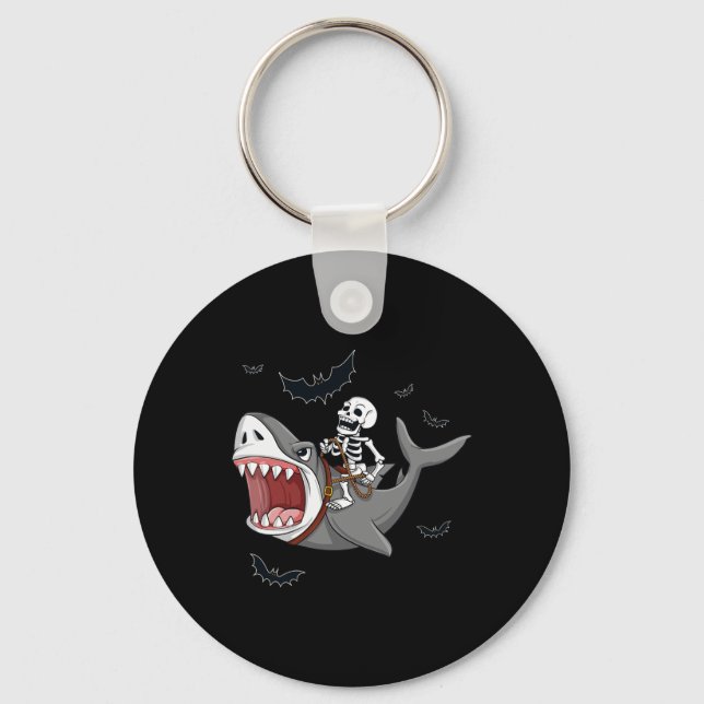 Chaveiro Skeleton Riding Shark Scary Halloween Boys Garotas (Frente)