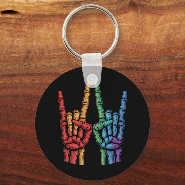 Chaveiro Skeleton Rock Hand LGBTQ Orgulho gay de Sinalizado (Frente)