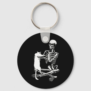 Chaveiro Skeleton Segurando Um Gato Preguiçoso De Halloween
