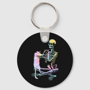 Chaveiro Skeleton Segurando Um Gato Preguiçoso Para O Hallo