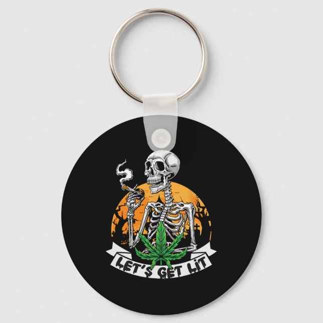 Chaveiro Skeleton Stoner Smoking Weed Vamos Sente-se (Frente)