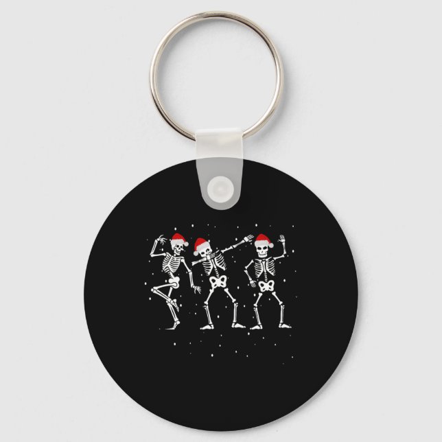 Chaveiro Skeletons Dançando Com Papai Noel Engraçado Natal (Frente)