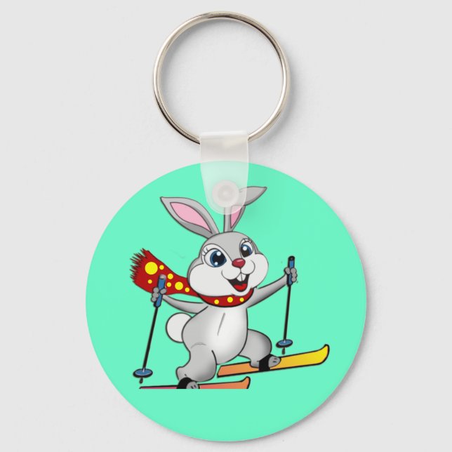 Chaveiro Ski Bunny - Cartoon engraçado e bonito (Frente)