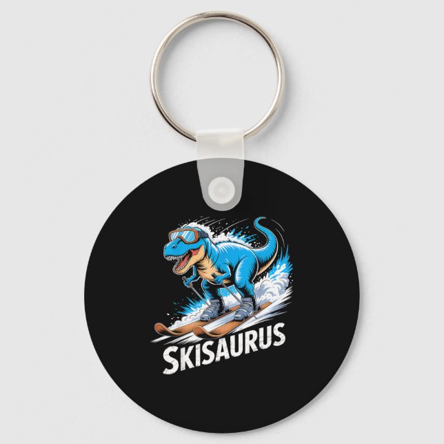 Chaveiro Ski Dinosaur Winter Sport Skier Dino Funny Skiing  (Frente)