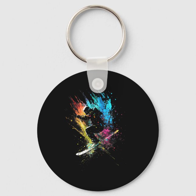 Chaveiro Skier Splash Art Freestyle Skiing Skiing Retro Ski (Frente)